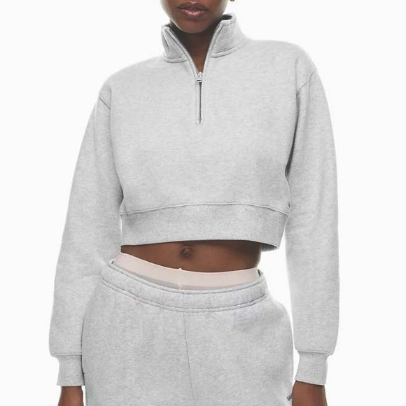 Aritzia Tops - Aritzia TNA Cozy Fleece Perfect 1/4 Zip Sweatshirt - Heather Chrome - L